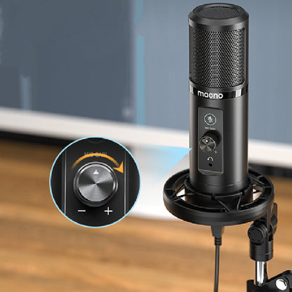 USB capacitor microphone for computer desktop and notebook use with adjustable stand and black finish