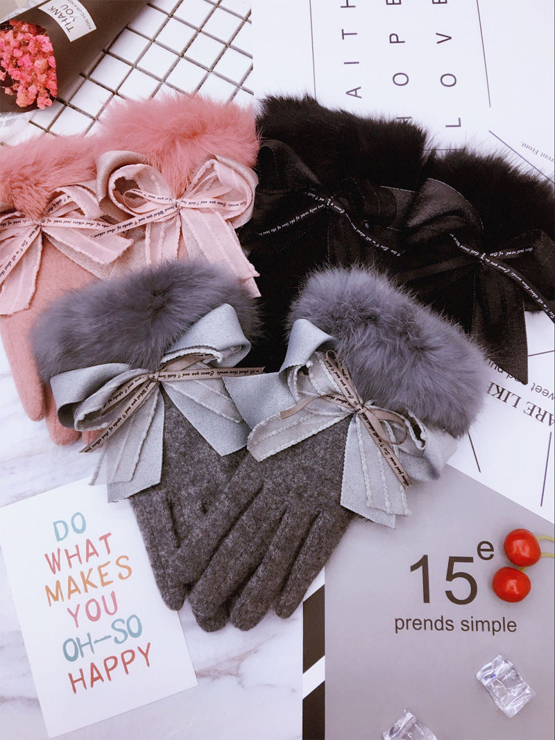 Cute warm touch screen thickened gloves with warm fingers and smartphone-compatible fingertips