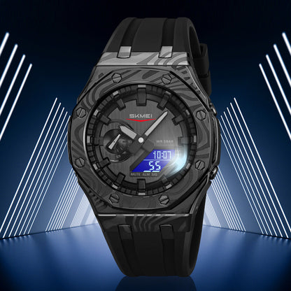 Men's multifunctional waterproof digital watch with black case and digital display