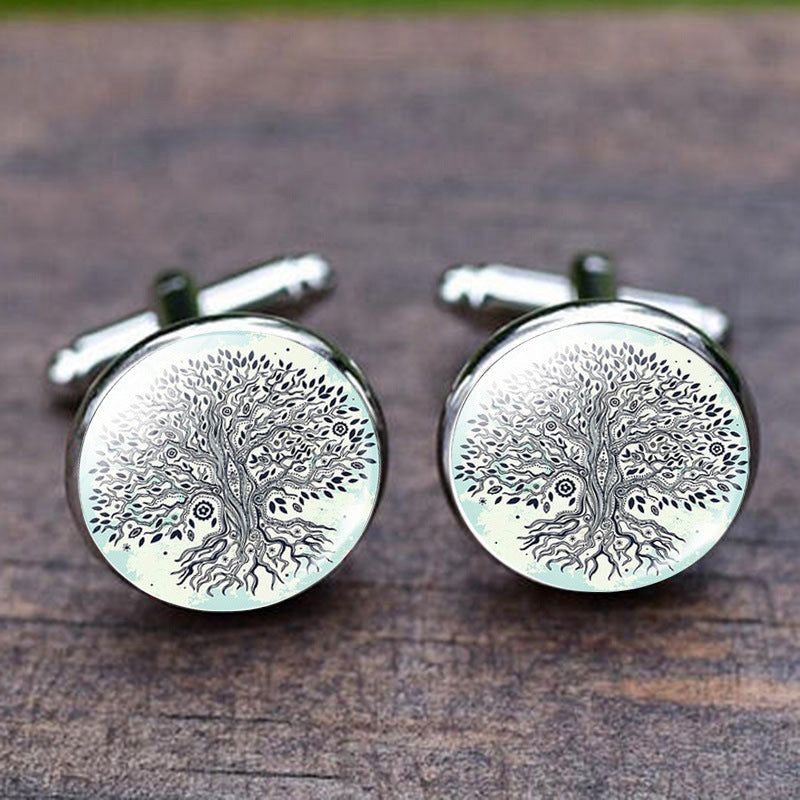 Time Stone Tree of Life cufflinks in a simple silver-tone design