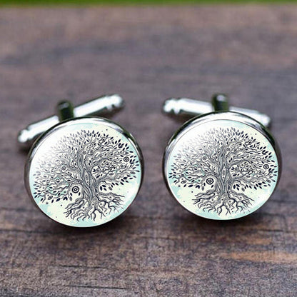 Time Stone Tree of Life cufflinks in a simple silver-tone design
