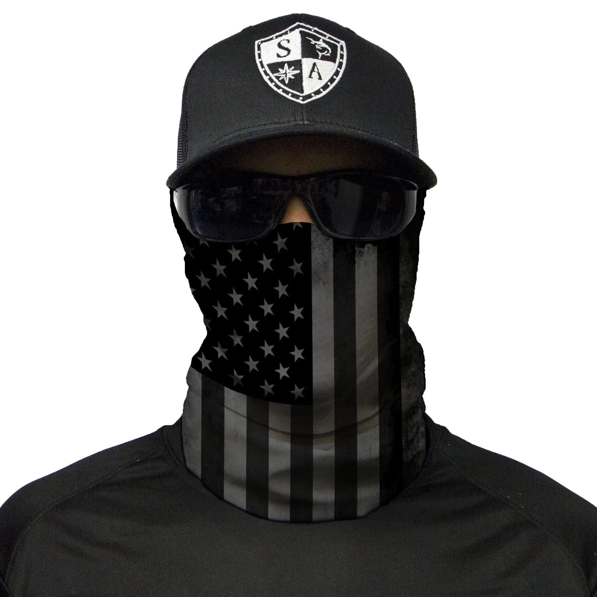 S A Frost Tech Thermal Fleece Face Shield | Winter Breathable Ski Mask Neck Gaiter Balaclava for Men and Women (Blackout American Flag)