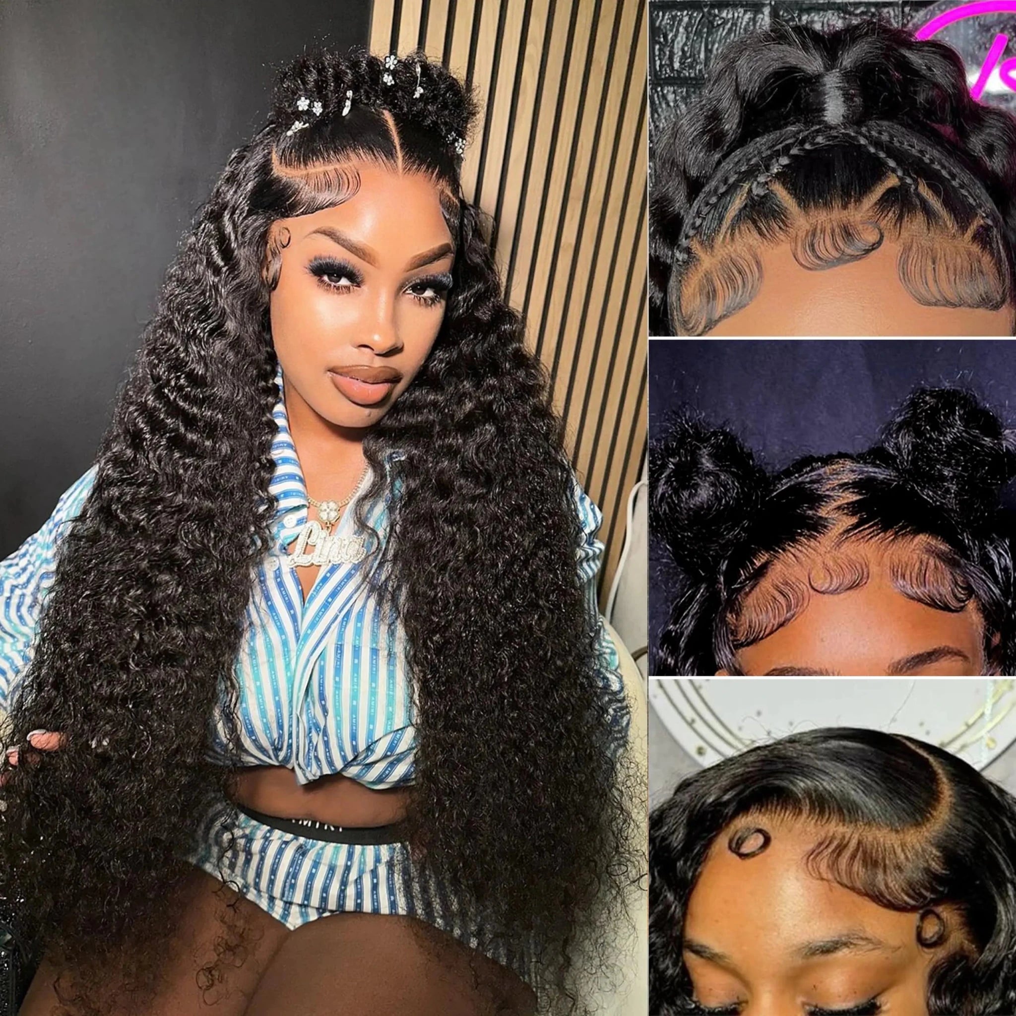 ELSISSI 13x6 Deep Wave Lace Front Wigs Human Hair HD Lace Front Wigs Human Hair 180% Density Pre Plucked with Baby Hair Glueless Wigs Human Hair Deep Curly Wigs Natural Color 24 inch - BACKUPMYFILESNOW