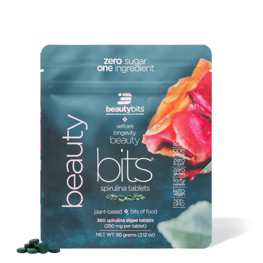 Small ENERGYbits BEAUTYbits bag with a sleek, compact design, perfect for carrying your daily beauty supplement essentials.