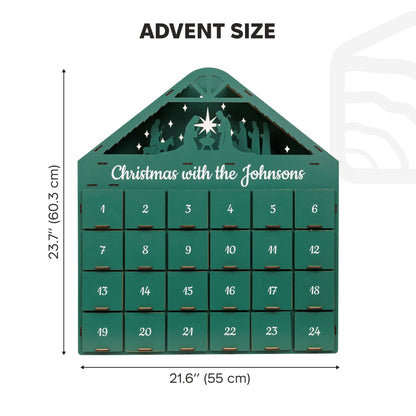 Green Christmas Advent Calendar by Enjoy The Wood with numbered compartments for holiday countdown.