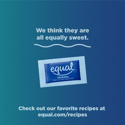 Equal Zero Calorie Sweetener packets, sugar substitute, 800-pack, individual white packets with blue and yellow branding