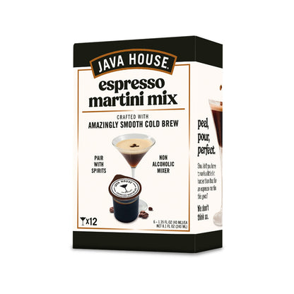 Java House Cold Brew Espresso Martini Mix bottle front view, showcasing the product label and packaging for a chilled coffee cocktail.