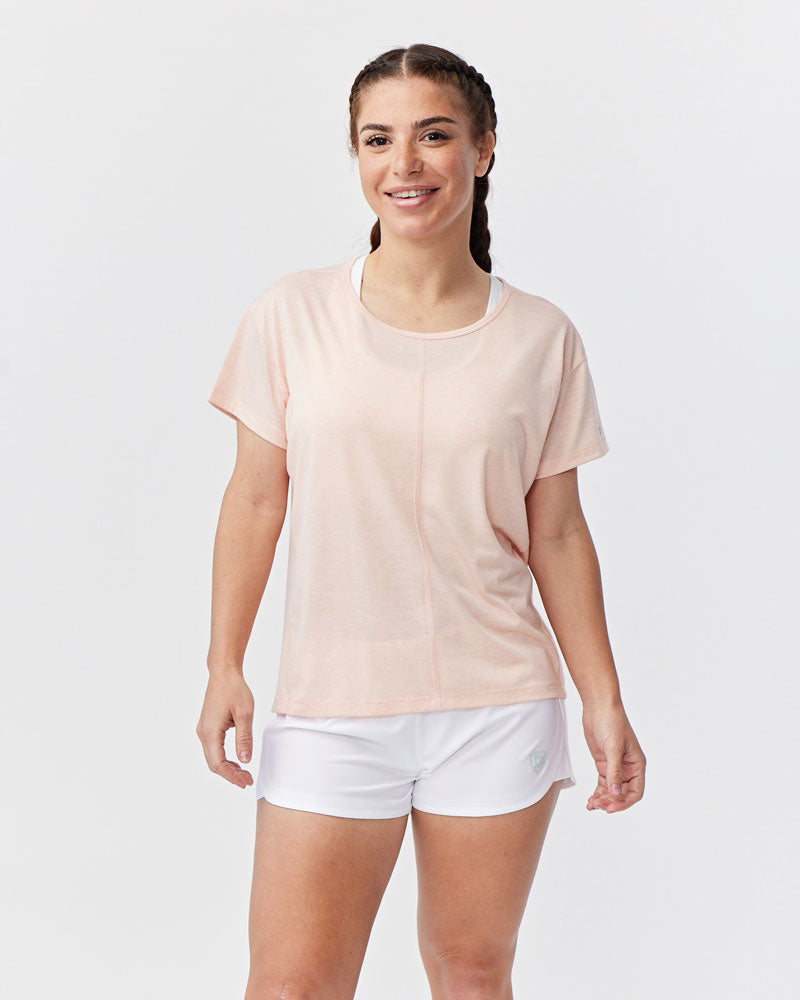 Goal Five G5 Women's Performance Workout Top for training, in vibrant nectar color, designed for active everyday wear.