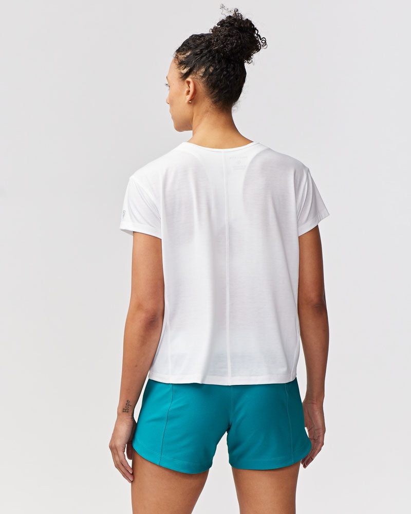 White Goal Five G5 Everyday Women's Performance Workout Top shown from the back, designed for comfortable training and active wear.