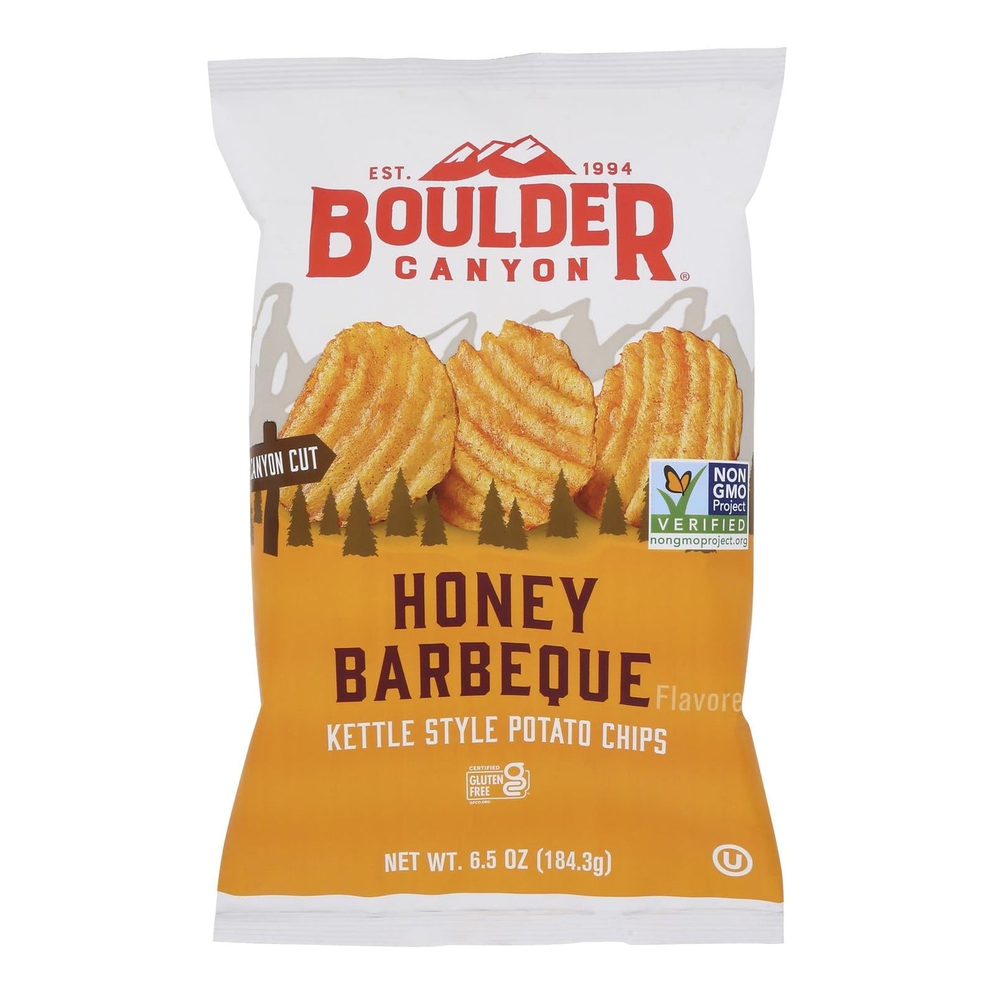 Boulder Canyon Honey BBQ Chips in a 12-pack, crispy snack bags from Everyday Supply Co, featuring honey BBQ flavor.