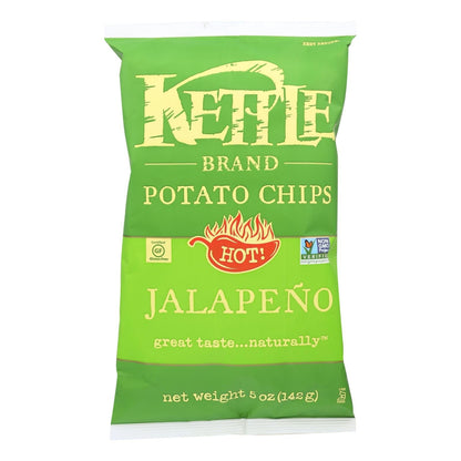 Kettle Brand Jalapeno Potato Chips in a case of 15, 5 oz bags, crispy snack with spicy jalapeno flavor by Everyday Supply Co.