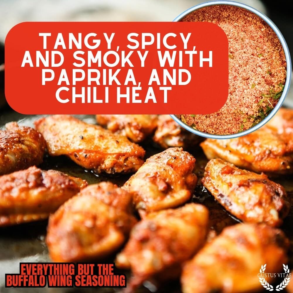 Gustus Vitae Everything But The Buffalo Wing Seasoning jar, gourmet seasoning blend with spices and herbs for flavorful dishes