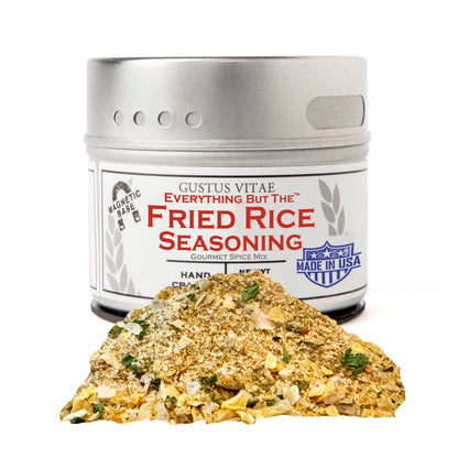Gustus Vitae Everything But The Fried Rice Seasoning gourmet spice blend in a jar, ready to enhance Asian-inspired dishes.