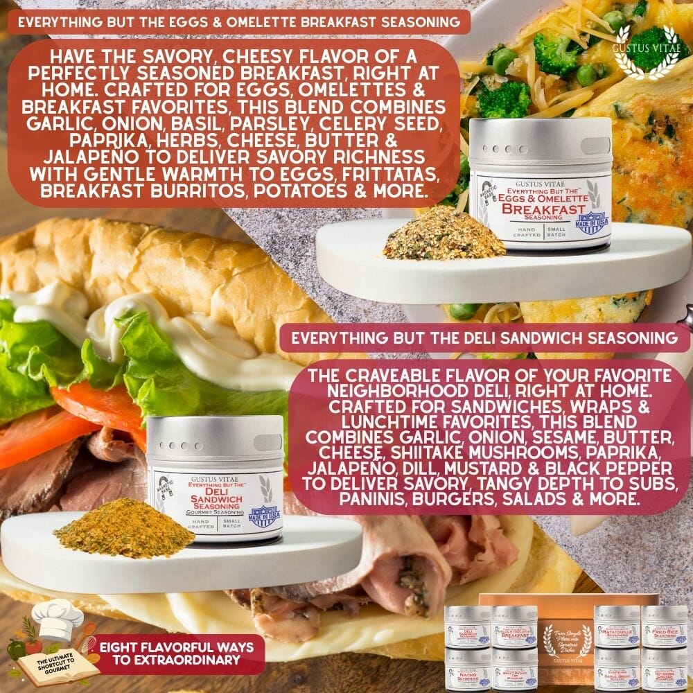 Gustus Vitae luxury seasoning gift set with 8 collections from Everything But The Ordinary, featuring a variety of gourmet spice blends.