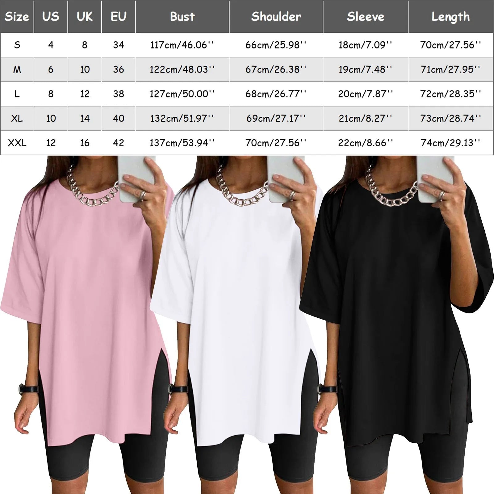 Extra Long Tops Women Oversize Sports Short Sleeve Blouses Summer Loose Tops Crew Neck Solid Large Size Side Split Pullover - BACKUPMYFILESNOW