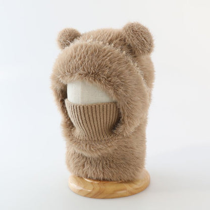 Warm windproof knitted wool hat with earflaps in a close-up product view