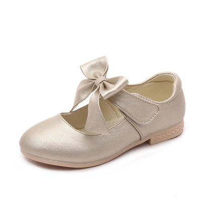 White leather girls’ princess shoes with bowknot detail