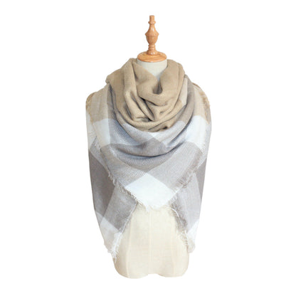 Plaid-print versatile neck scarf shawl in a classic check pattern