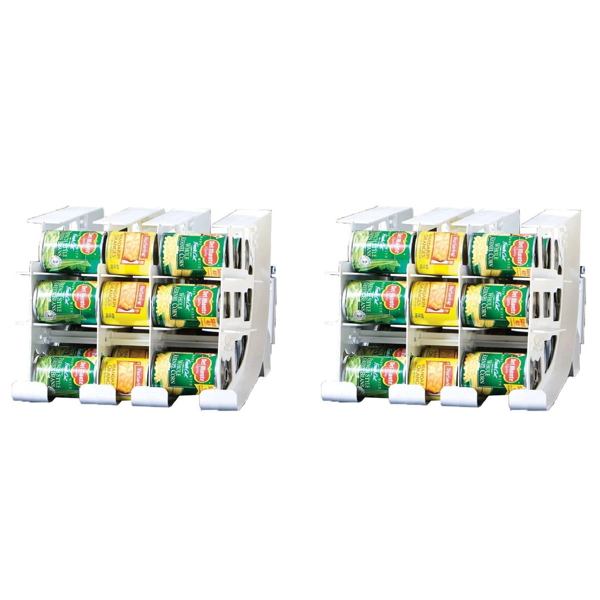 Two BACKUPMYFILESNOW FIFO 54-Can Tracker Organizers in a 2-pack, showing gray plastic containers with labeled compartments for can storage.