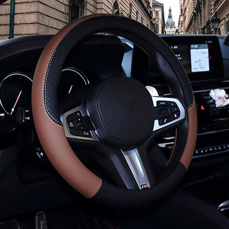 Black car steering wheel cover with non-slip grip texture