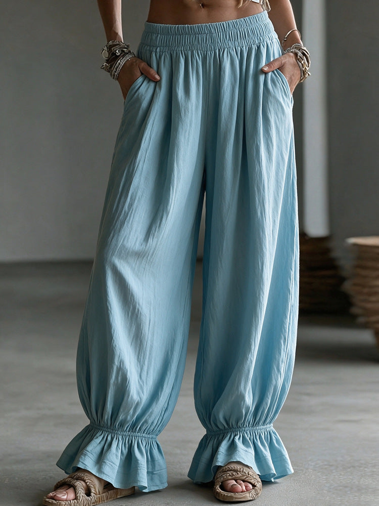 Women's autumn solid-color casual pants in a relaxed fit, front view
