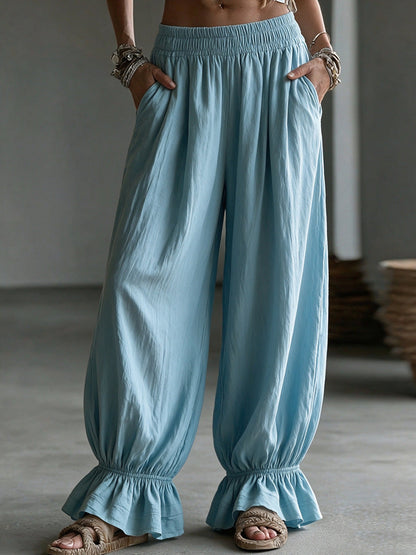 Women's autumn solid-color casual pants in a relaxed fit, front view