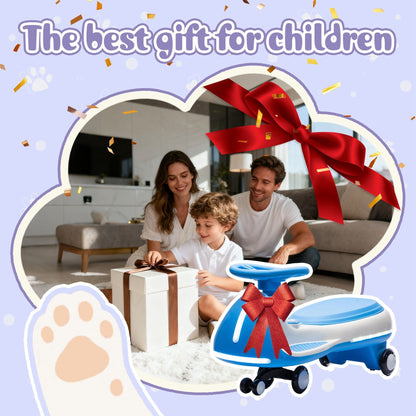 12V electric wiggle ride-on car for kids with dual motors and LED lights, featuring a colorful GBruno Store toy design.