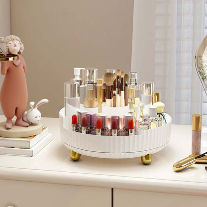 Plastic cosmetics rotating storage box in clear, compact design with multiple compartments