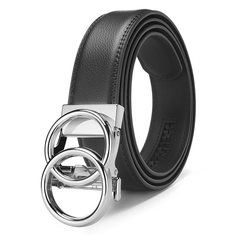 Automatic buckle real leather 14-grain belt, 3.5cm simple business belt in brown