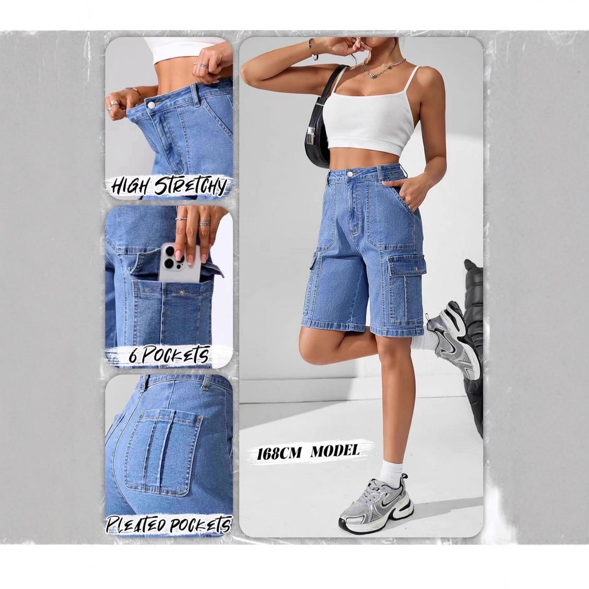 High-waisted denim capri shorts for women in classic blue wash by My Store