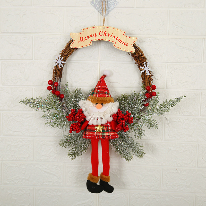 Christmas decorations garland wreath with festive greenery and seasonal ornaments