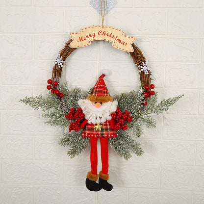 Christmas decorations garland wreath with festive greenery and seasonal ornaments