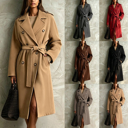 Double-breasted belted mid-length wool coat by My Store