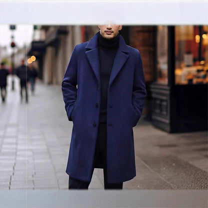 Men's casual long wool coat in a classic style, front view