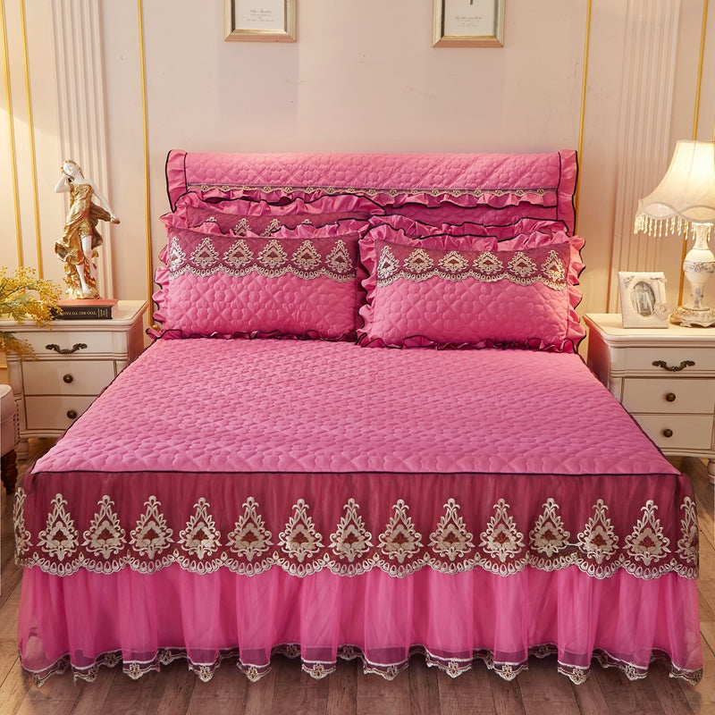 Quilted lace bed skirt and bed liner in soft, textured fabric, My Store brand