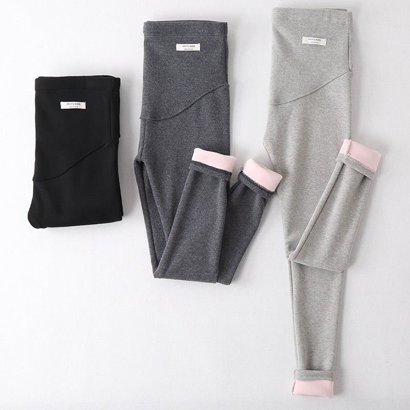 Silver Fox velvet thickened maternity leggings in black, designed with a comfortable stretch waistband