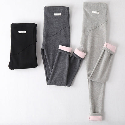 Silver Fox velvet thickened maternity leggings in black, designed with a comfortable stretch waistband