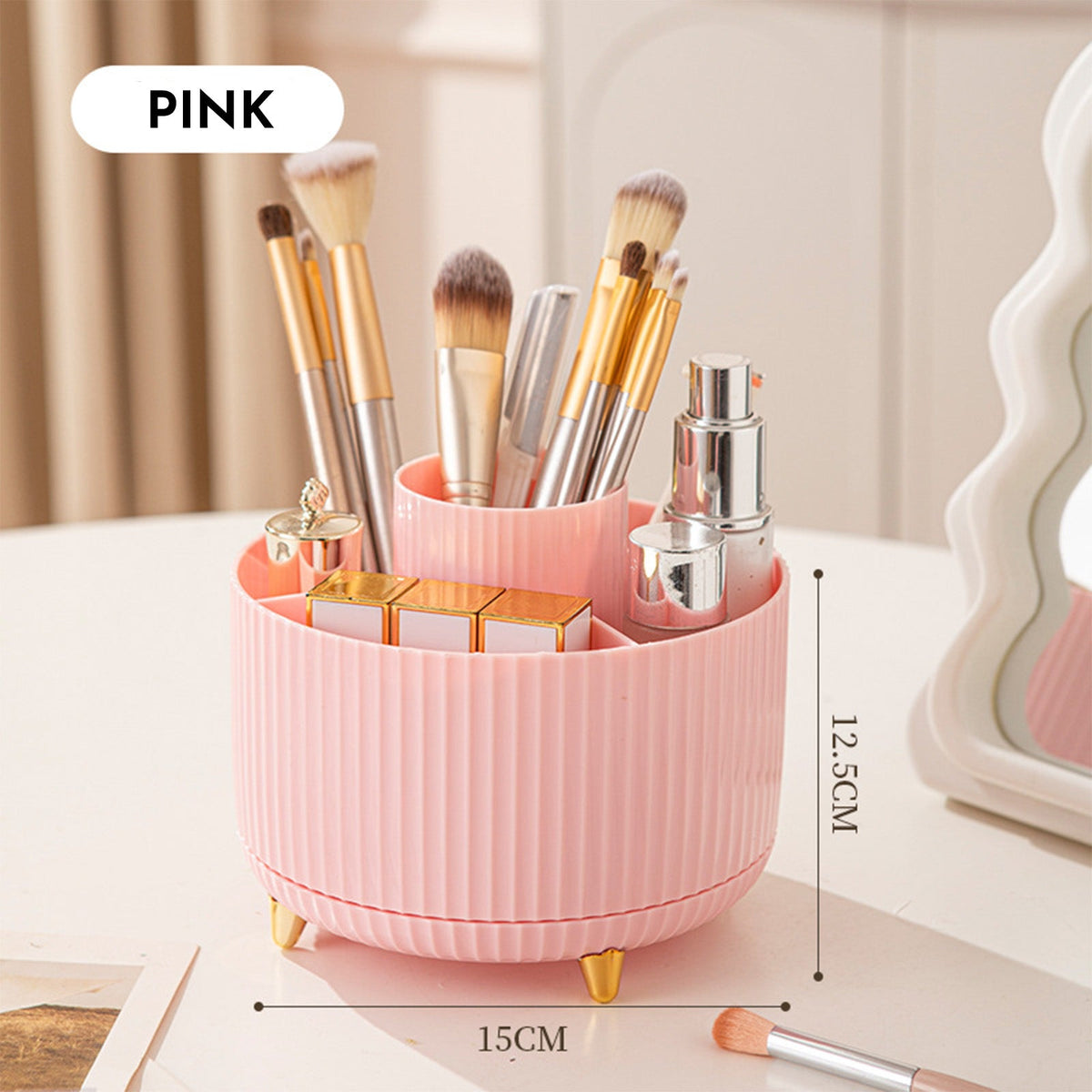 360 rotating makeup brush holder and organizer for countertop cosmetics and skincare storage, type 4