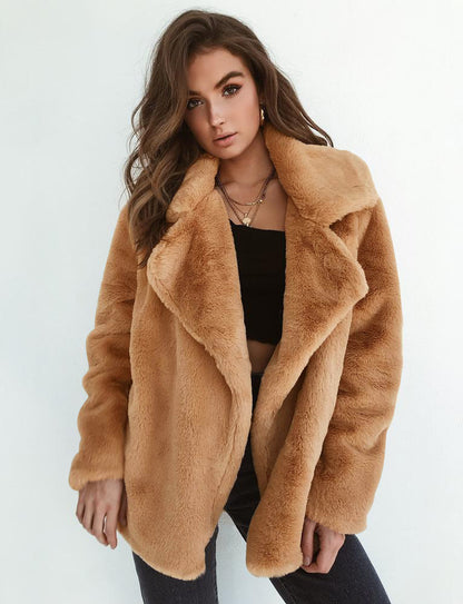 Chic Plush-Collar Winter Coat