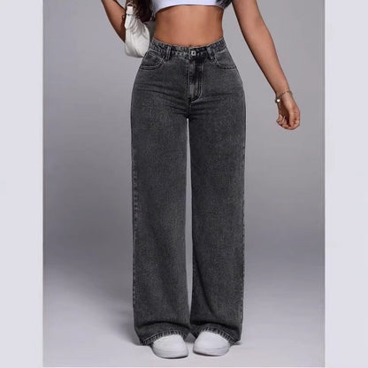 Draped floor-length black straight-leg jeans by My Store