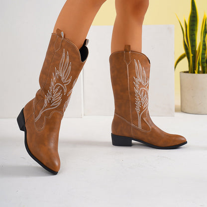 Plus-size women’s tall boots for fall and winter, cross-border style in black leather with side zipper