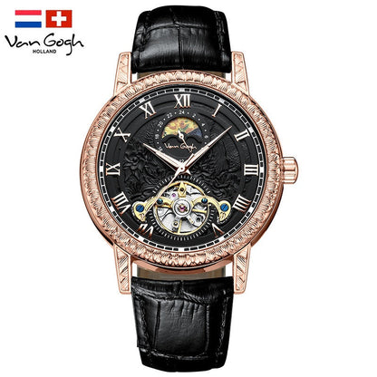 VAN GOGH automatic mechanical men's watch with Yaojin sunflower dial and visible timepiece details