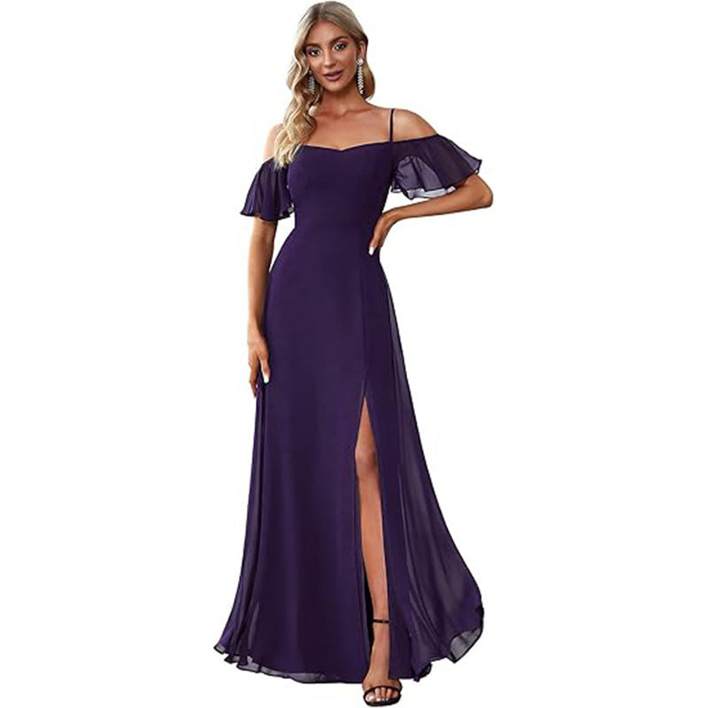 Off-shoulder chiffon maxi dress, women's evening gown in an elegant flowing silhouette