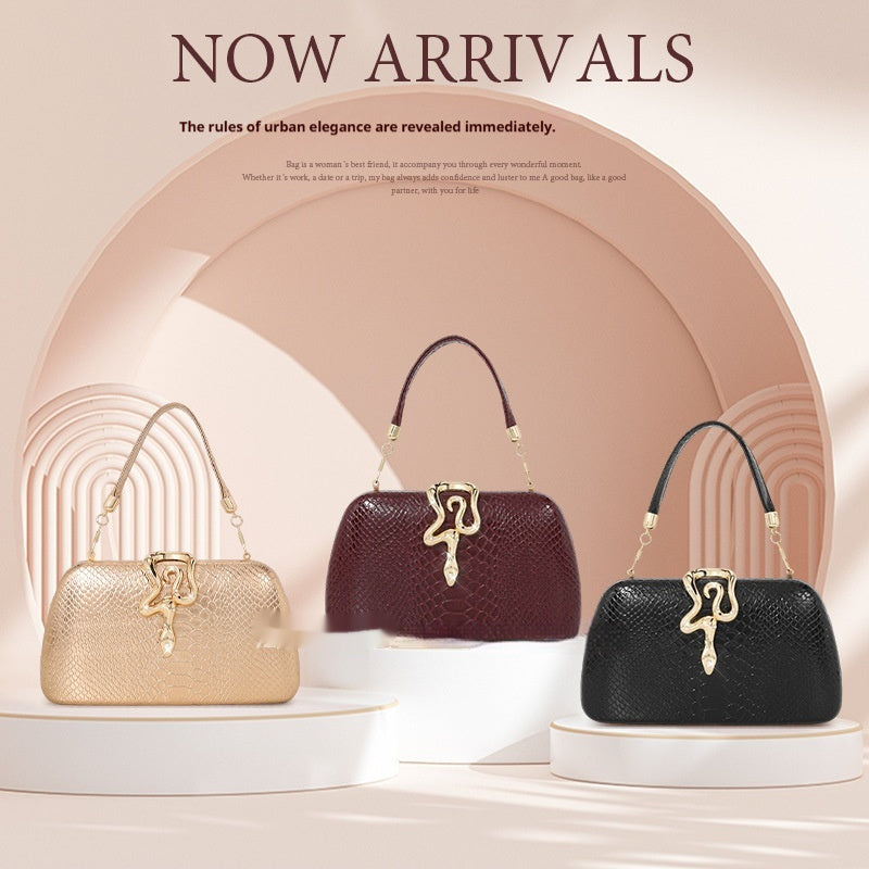 Women's stylish snake-print evening tote with sophisticated European-American flair