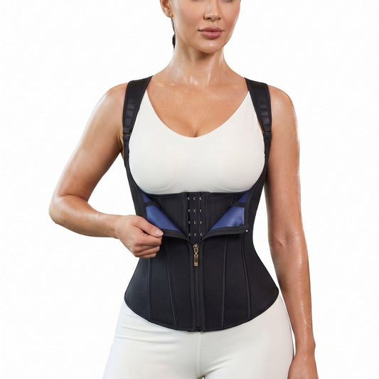 Women's waist trainer corset with zipper and hook closure, sauna sweat vest and tummy control shapewear