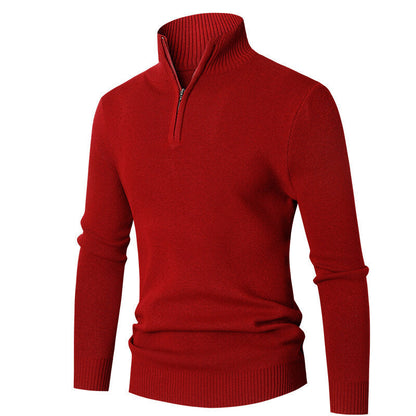 Men's minimalist casual half-zip turtleneck sweater in a clean, versatile design