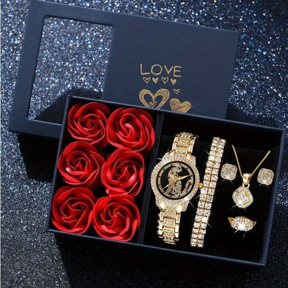 Women's Cornucopia diamond-embedded watch set with elegant watch and matching accessories