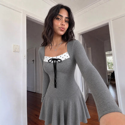 Square-neck long-sleeve polka-dot dress in a flattering silhouette by My Store