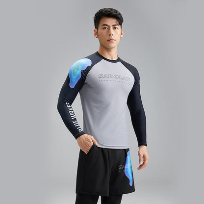 Men's split swimsuit swim trunks with UPF protection for surfing and water activities