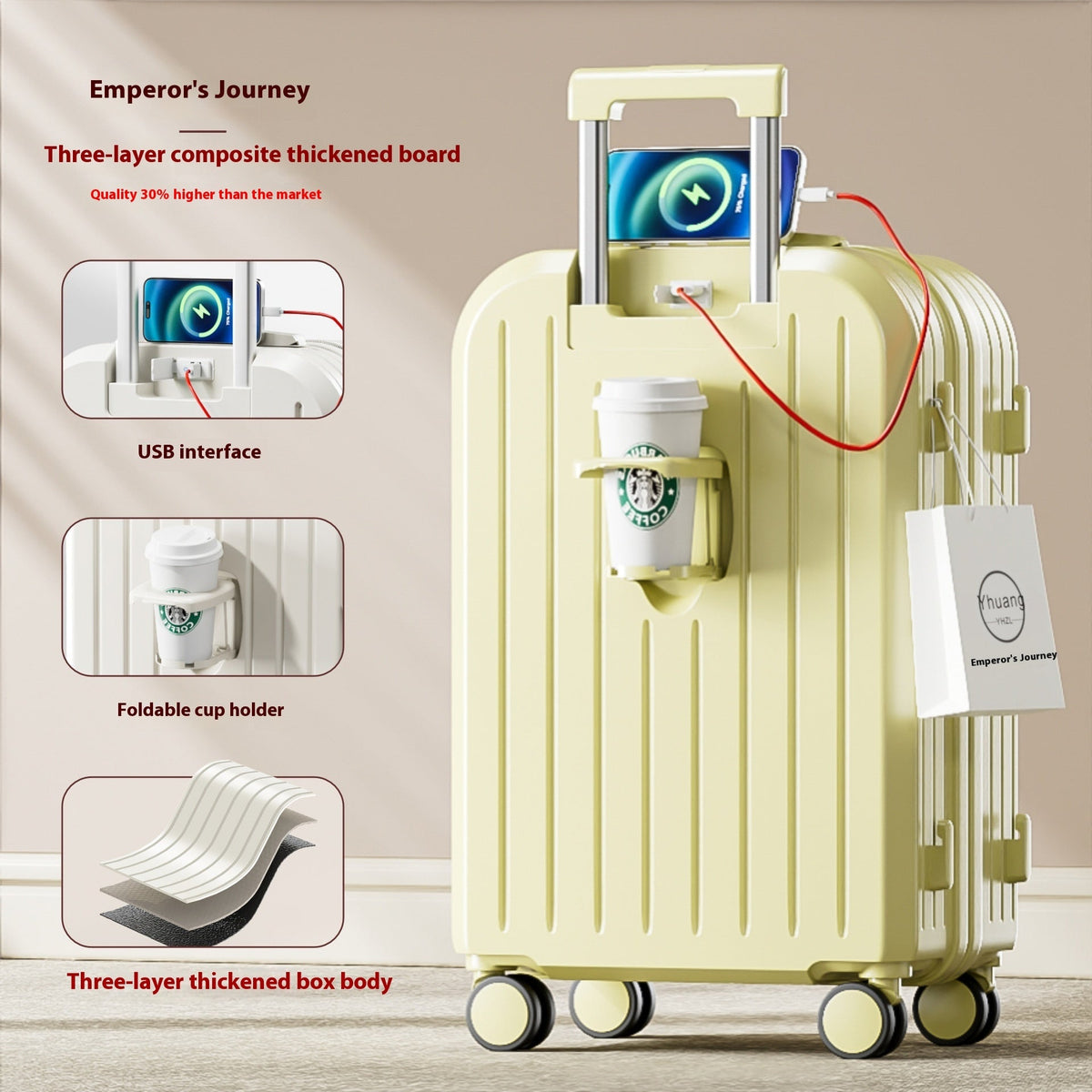 Small lightweight password suitcase with durable trolley case design and smooth rolling wheels